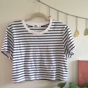 Black and white striped cropped baby tee